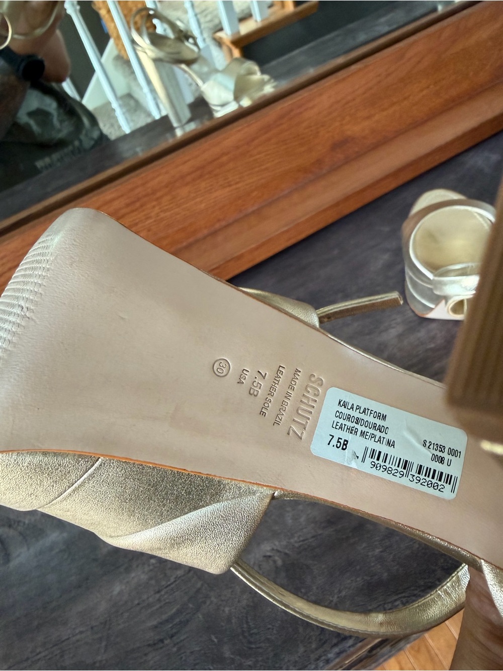 SCHUTZ Metallic Gold Platform Block Sandals - Picture 9 of 9